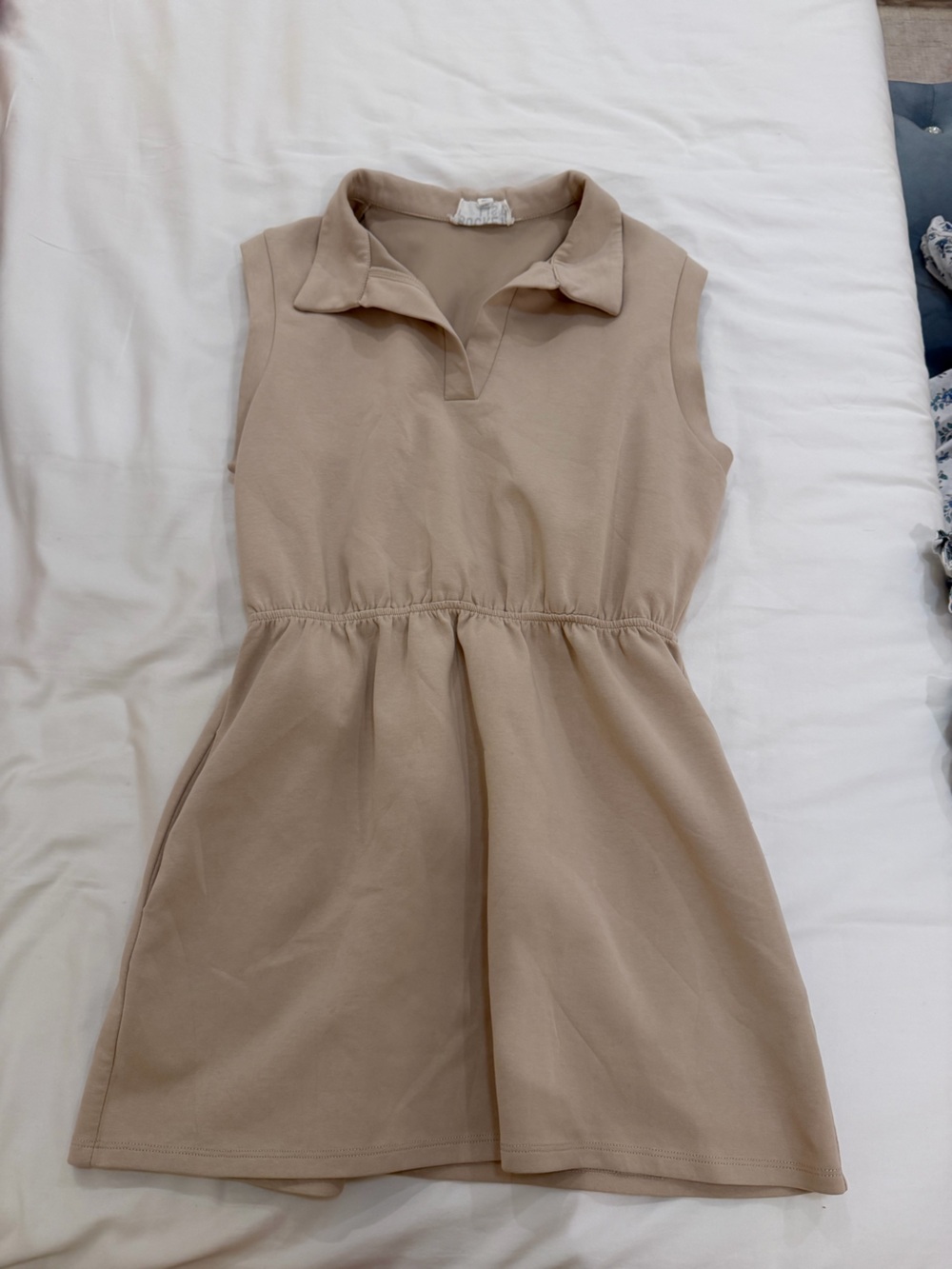 BUCKETLIST Beige Gathered-Waist Mini Dress